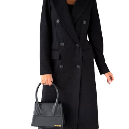 Womens Double-Breasted Wool Blend Coat with Pockets