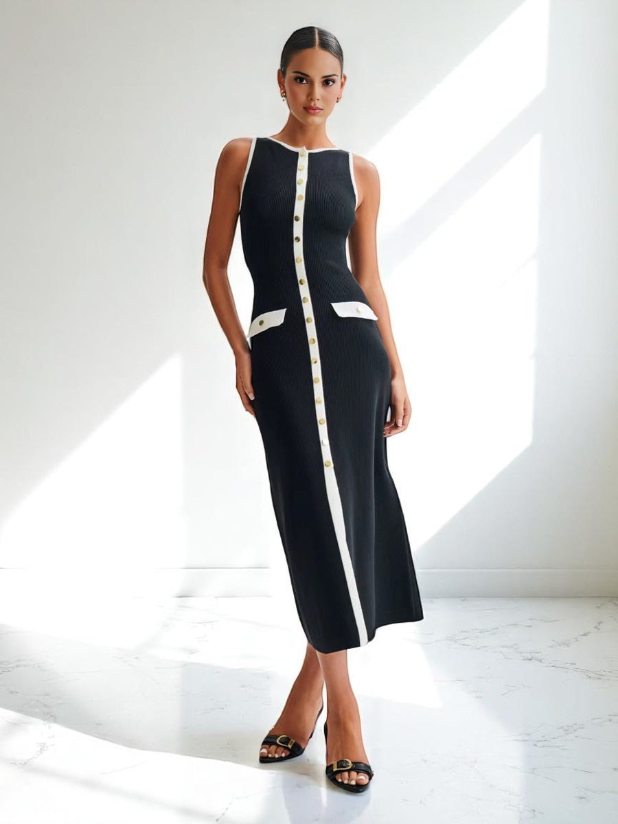 Womens Solid-Color Slimming Sleeveless Dress