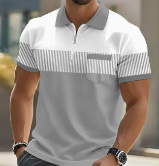 Men's 3D Digital Print Polo Shirt Short Sleeve Striped Turn Down Collar