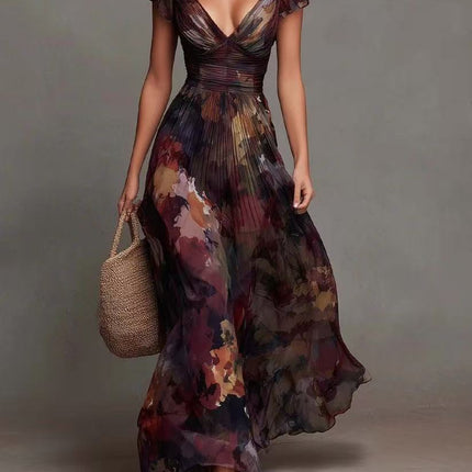 Sniffy Printed Slim-Waist Pleated Fishtail Skirt