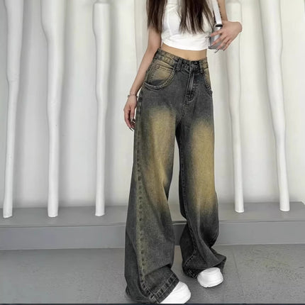 Womens High Waist Wide Leg Denim Pants