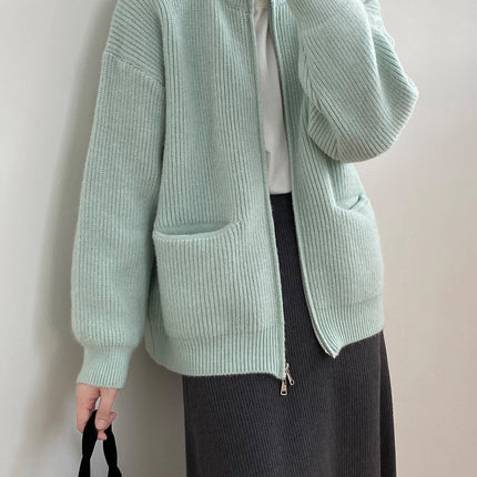 Retro Double Zipper Knitted Cardigan