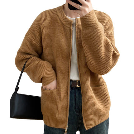 Retro Double Zipper Knitted Cardigan