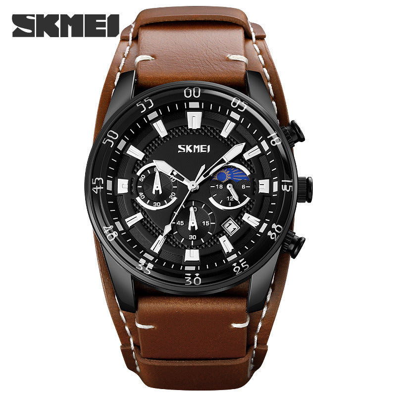 Mens Calendar Leather Strap Watch