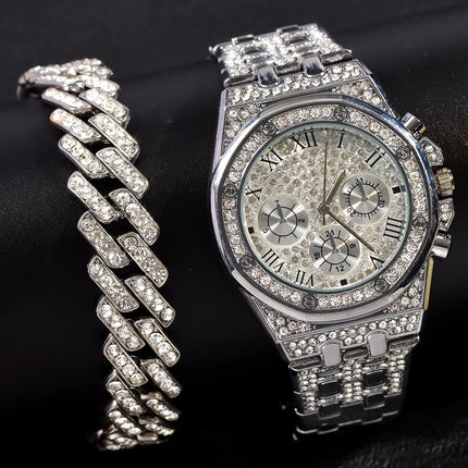 Diamond Imitation Three-Eye Quartz Watch