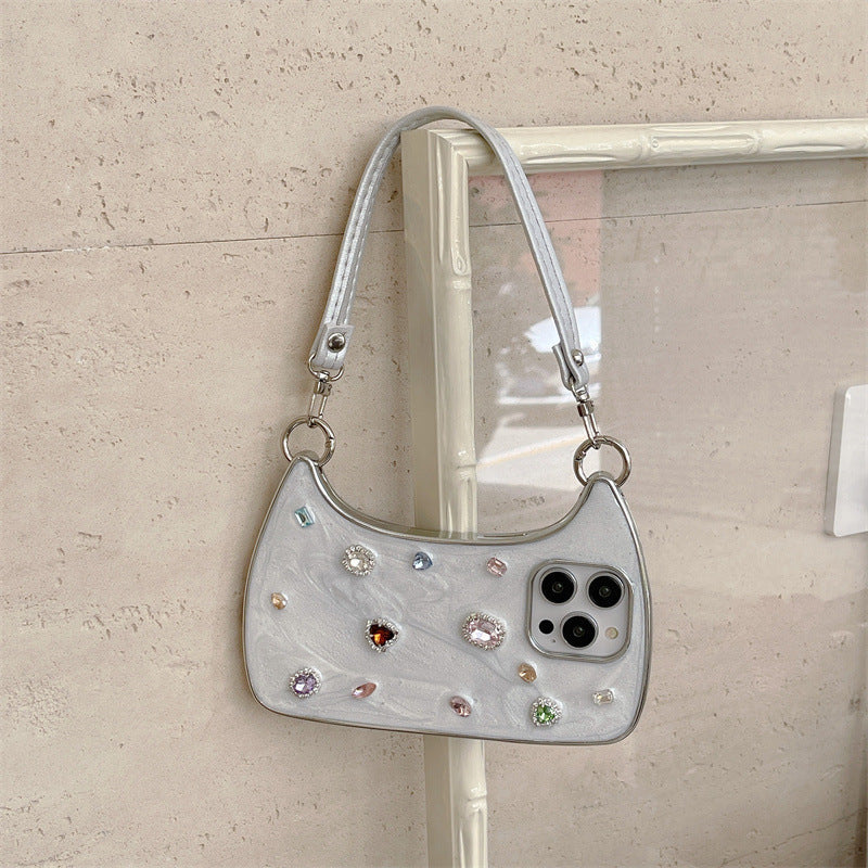 Sparkling Diamond Electroplating Phone Case with Hand Strap