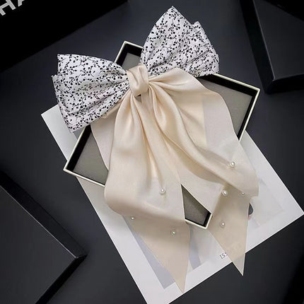 Retro Floral Pearl Bow Hair Clip
