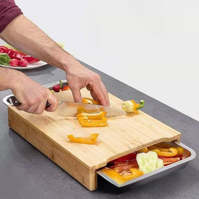 Bamboo Kitchen Cutting Board with Drawer for Food Preparation