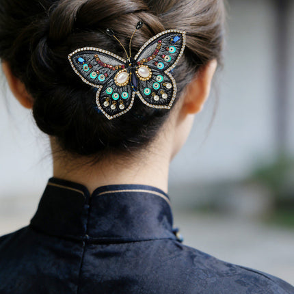 Embroidered Butterfly Rhinestone Hair Clip