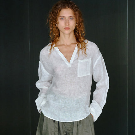 Women's Linen Lapel Shirt Long Sleeve Casual Top