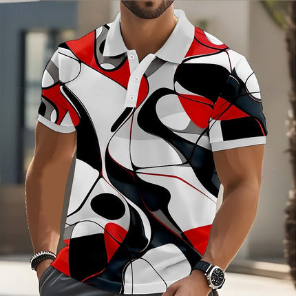 Geometric Print Mens Short Sleeve Polo Shirt