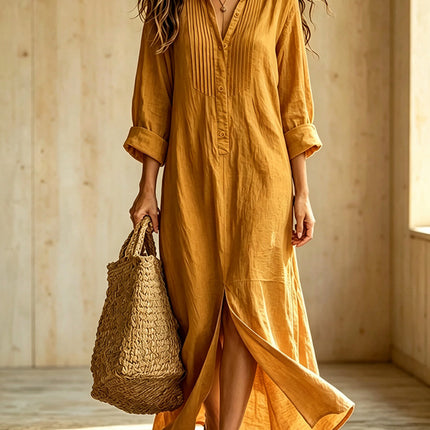Womens Button Down Long Sleeve Cotton Dress