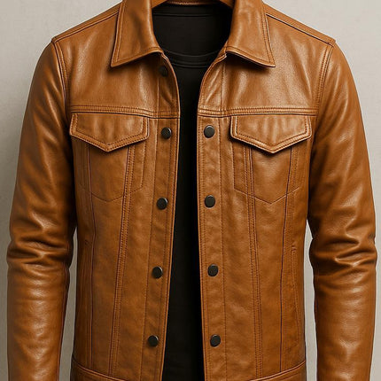 Men PU Leather Motorcycle Jacket Lapel Slim Fit Pilot Coat