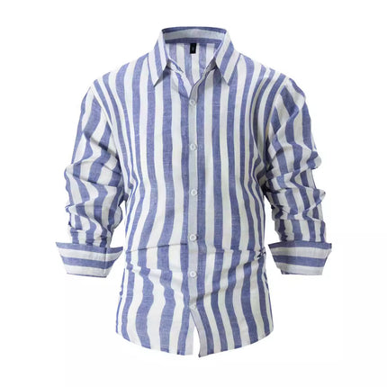 Mens Casual Long Sleeve Striped Loose Fit Shirt