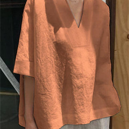 Womens V-neck Cotton Linen Shirt