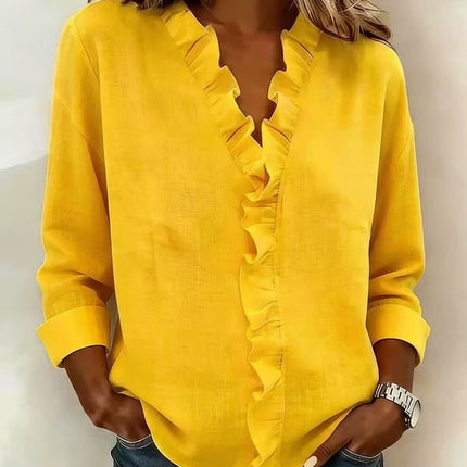 Womens Ruffled Long Sleeve Cotton Shirt