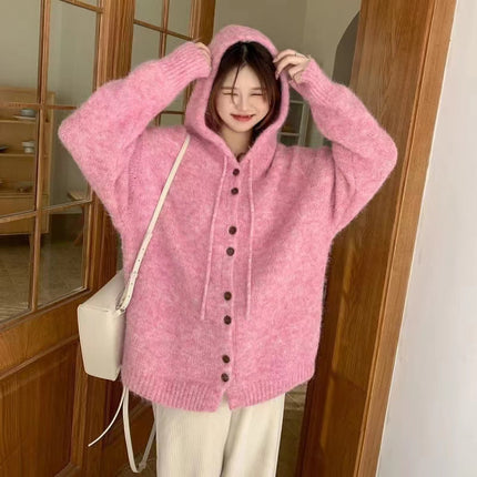 Hooded Knitted Cardigan Women Loose Sweater