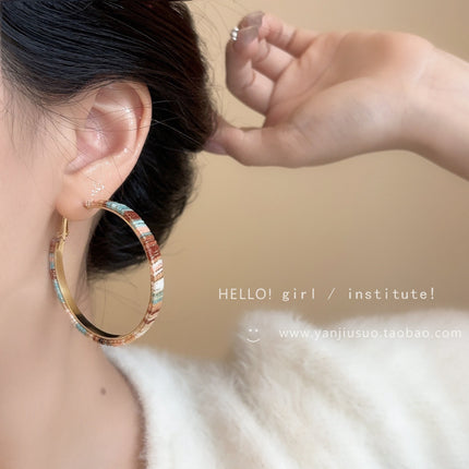 Enamel Leather Hoop Earrings