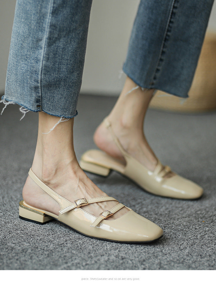 Women's Square-toe Low-block-heeled Closed-toe Pumps