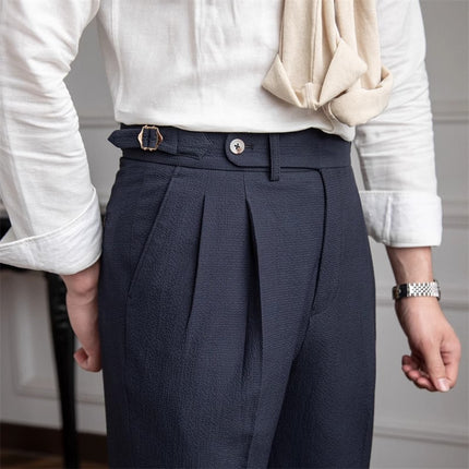Mens Straight Cut Casual Trousers Summer Lightweight Polyester