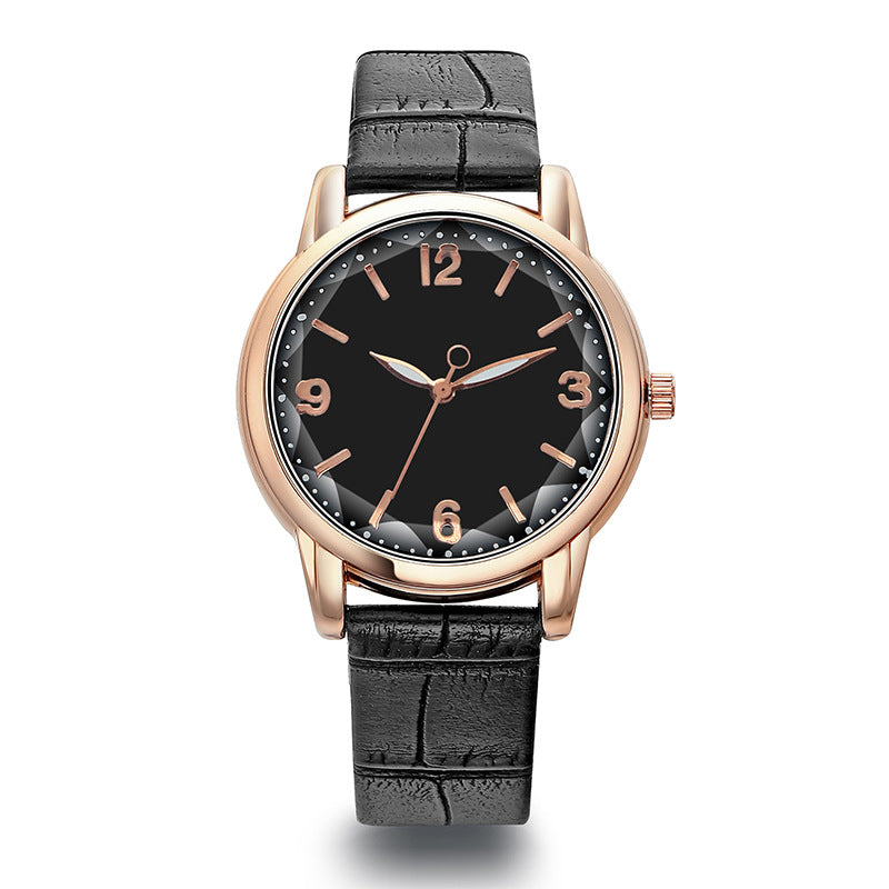 Two Tone Dial Women Quartz Watch Leather Strap