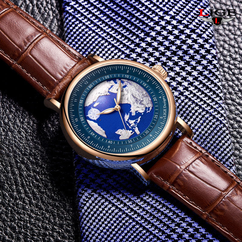 Mens Leather Strap Calendar Watch