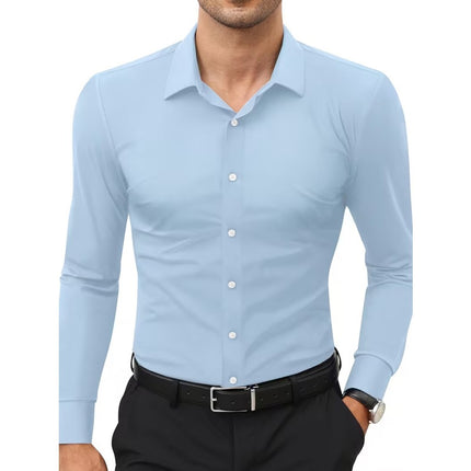 Four-Way Stretch White Button-Down Men's Plus-Size Shirt
