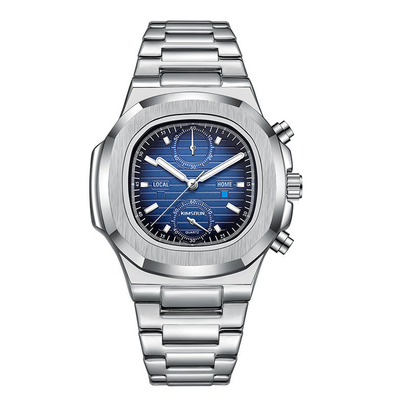 Multifunctional Mens Quartz Watch with Stainless Steel Strap