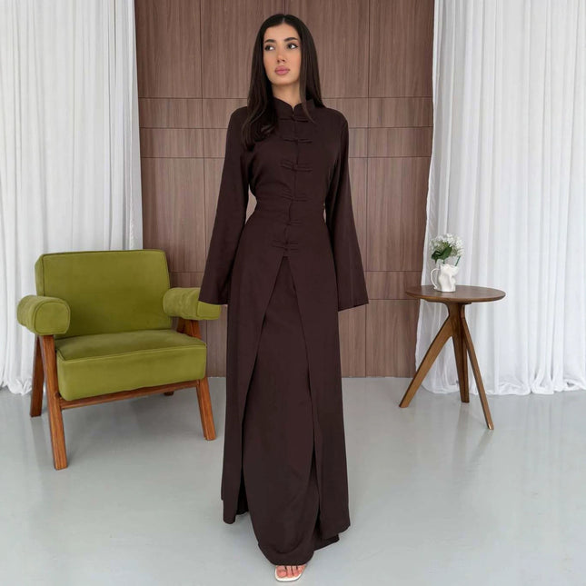 Zen Style Buttoned Long Sleeve Dress Set