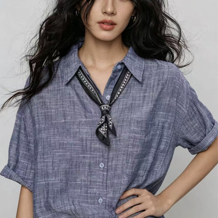 Short-Sleeve Linen Loose Shirt for Women