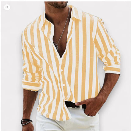 Mens Casual Long Sleeve Striped Loose Fit Shirt