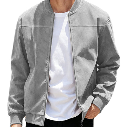 Mens Suede Zipper Jacket Retro Long Sleeve Casual Outerwear