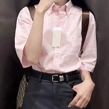 Womens Cotton Linen Short Sleeve Polo Shirt Summer Loose Blouse