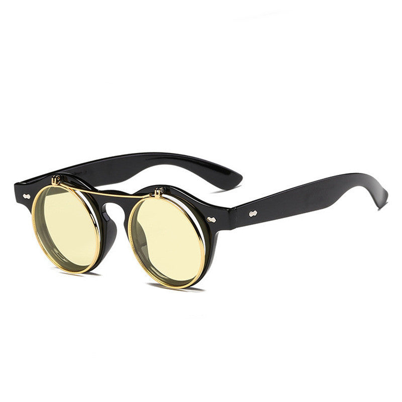 Retro Double Layer Flip Top Round Sunglasses