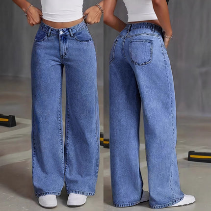 Womens High Waist Straight Leg Denim Pants