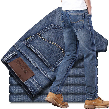 Men's Jeans Mid-Waist Stretch Denim Trousers