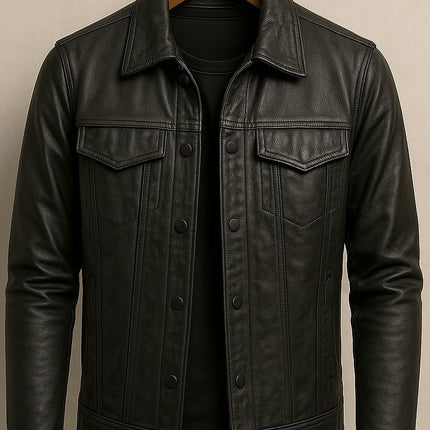 Men PU Leather Motorcycle Jacket Lapel Slim Fit Pilot Coat