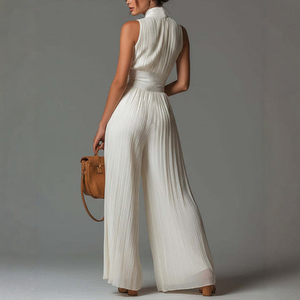 Womens Fashion Pleated Halter Neck Jumpsuit
