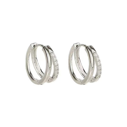 Geometric Zircon Double Ring Earrings