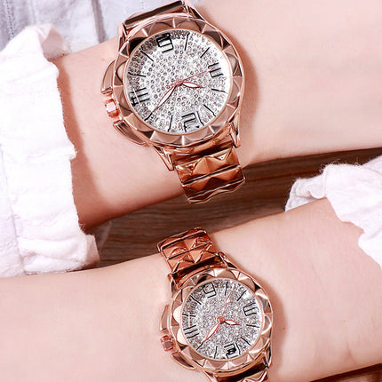 Gedi Diamond Dial Steel Band Couple Watches