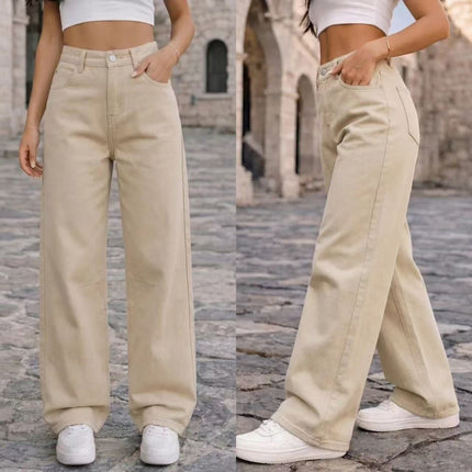 Womens High Waist Straight Leg Denim Pants