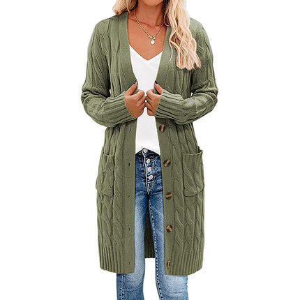 Women's Knitted Long Cable Cardigan Sweater