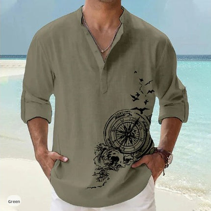 Summer Printed Stand Collar Shirt
