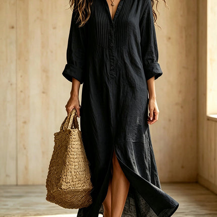 Womens Button Down Long Sleeve Cotton Dress