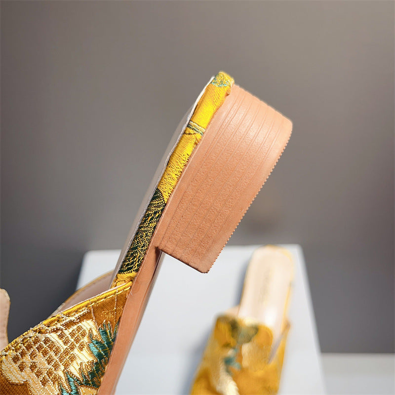 Embroidered Low Heeled Mules With A Square Toe Low Cut And Chunky Heeltimeless VersatileAnd Perfect For A Retro Look