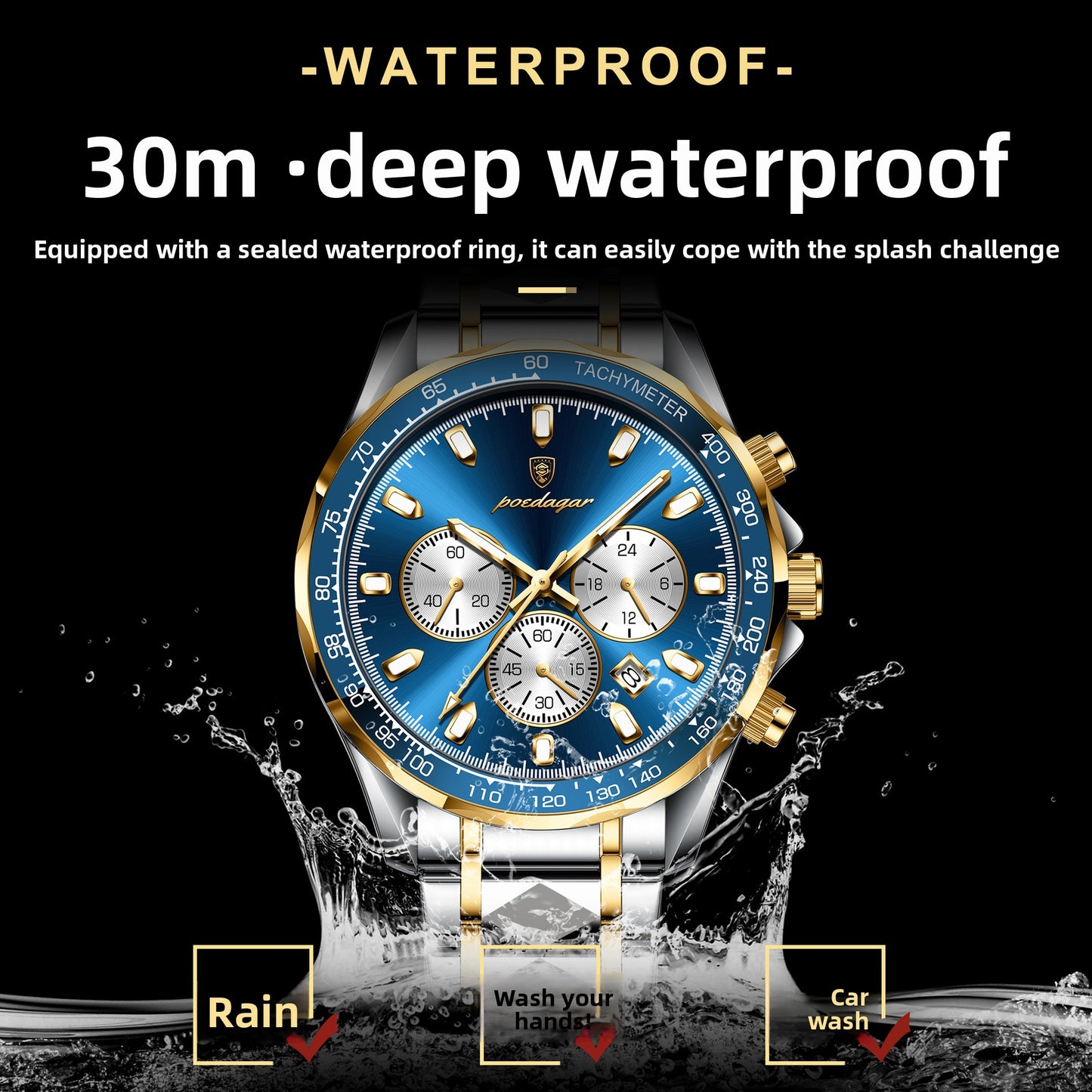 Swiss brand multifunctional men's watch steel band luminous quartz watch live foreign trade explosions a generation of hair
