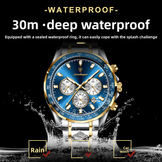 Swiss brand multifunctional men's watch steel band luminous quartz watch live foreign trade explosions a generation of hair
