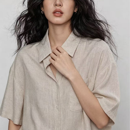 Short-Sleeve Linen Loose Shirt for Women