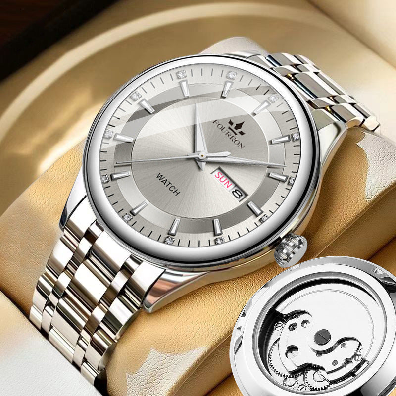 Stainless Steel Mechanical Watch with Calendar