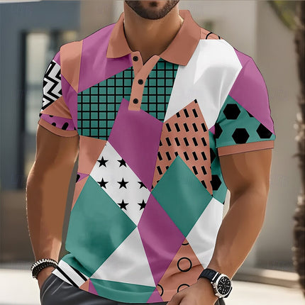 Geometric Print Mens Short Sleeve Polo Shirt